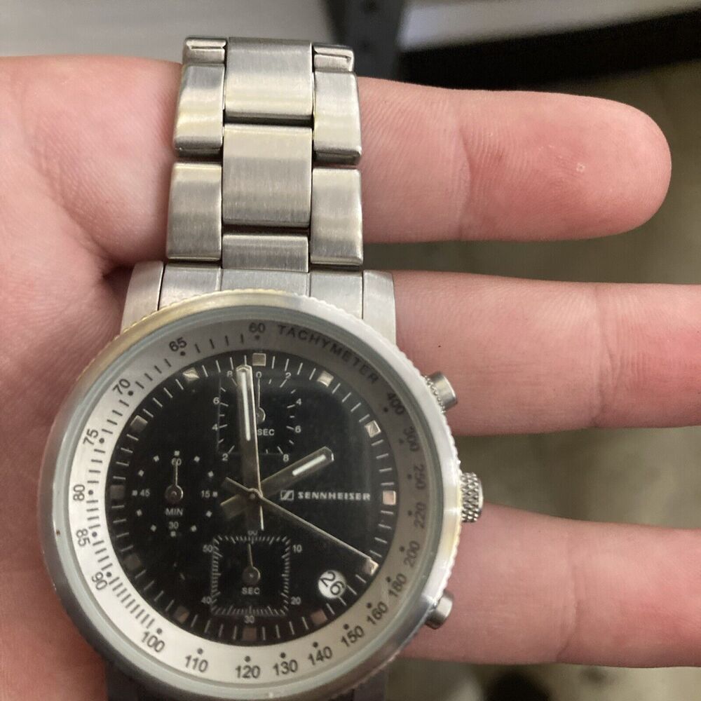 EXTREMELY RARE SENNHEISER Watch, Chronograph Quartz In Steel With Day Date!!!!!!